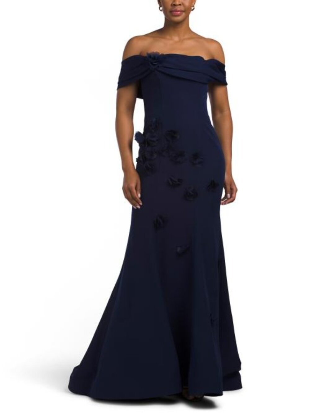 TERANI COUTURE Off The Shoulder 3d Floral Gown